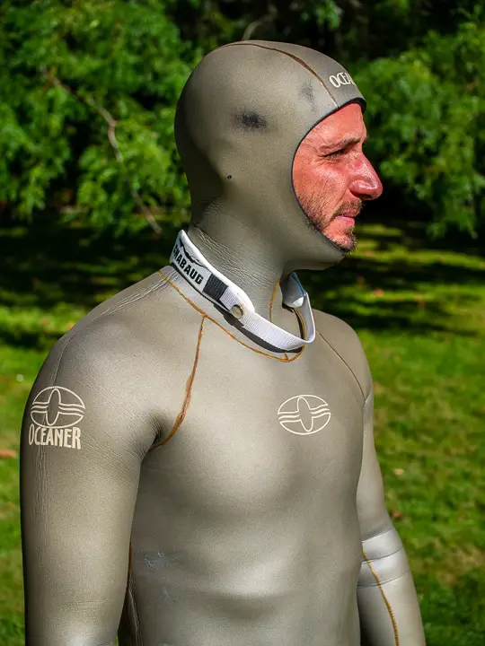 Chabaud neck weight on an Oceaner wetsuit