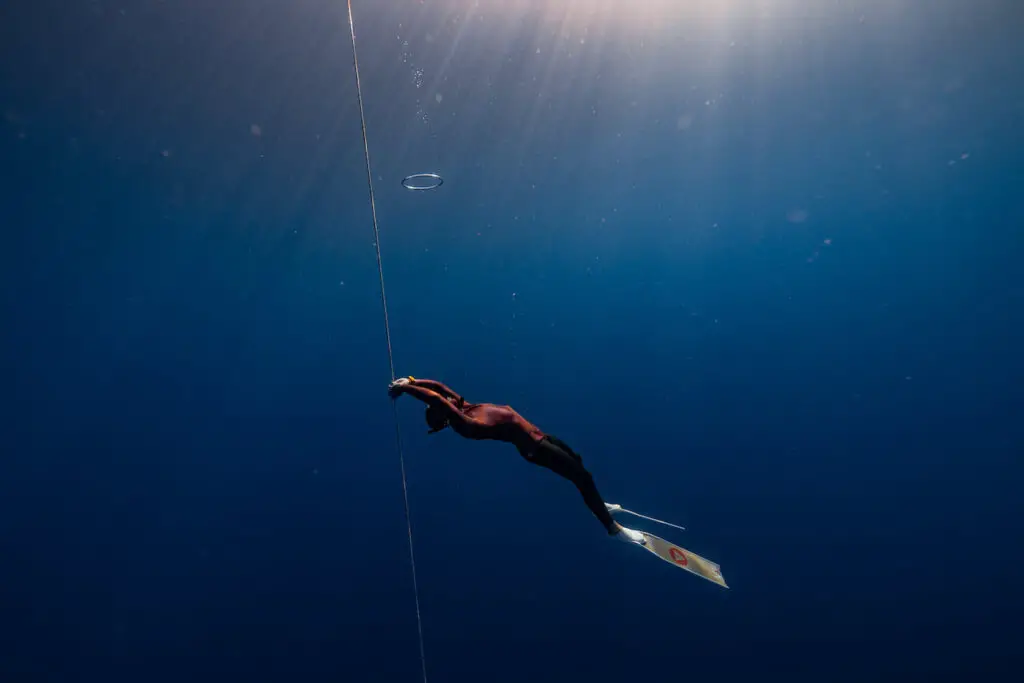 Underwater freediving on one breath. 